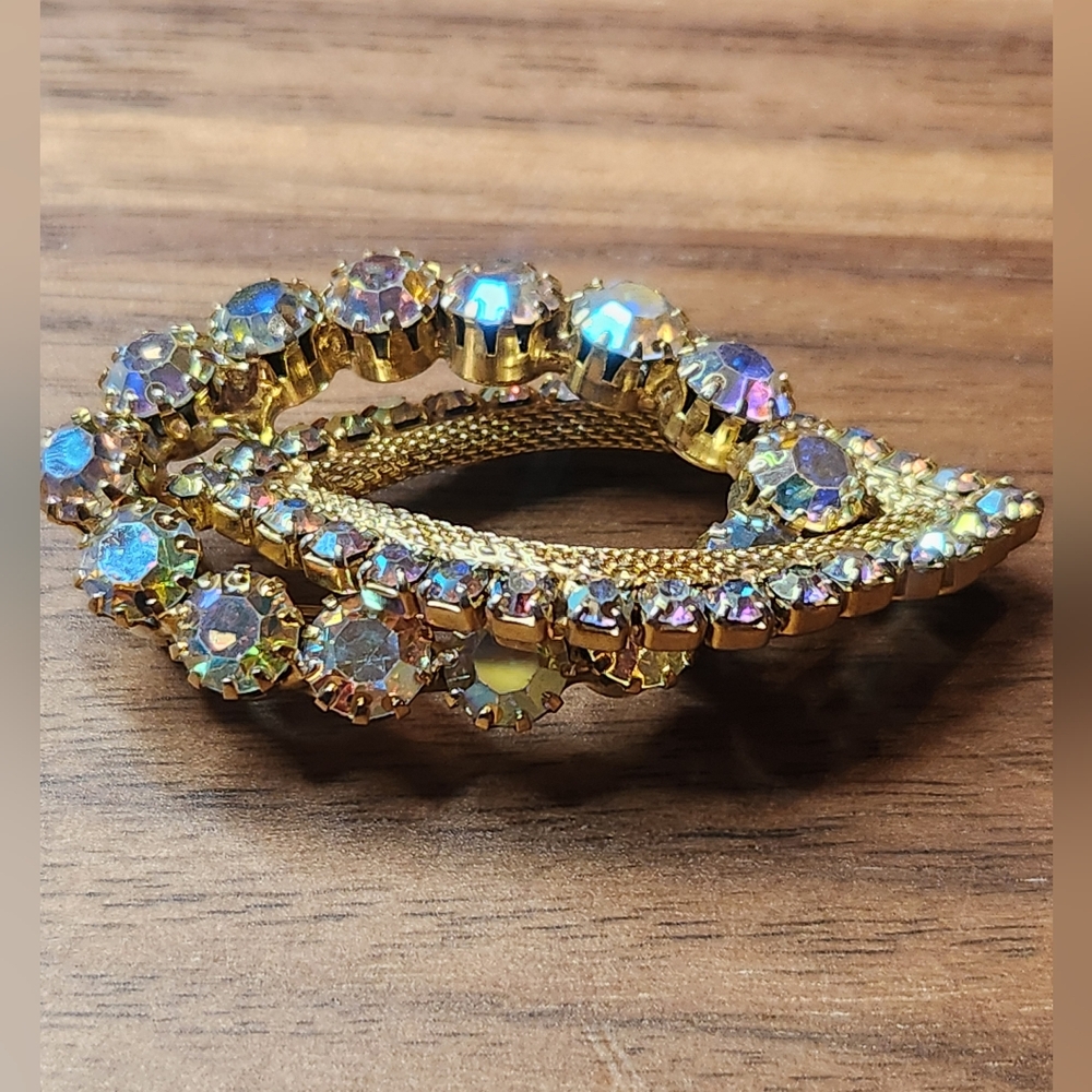 Vintage MCM Double Marquis AB Rhinestone Brooch Aurora Borealis - Picture 6 of 9